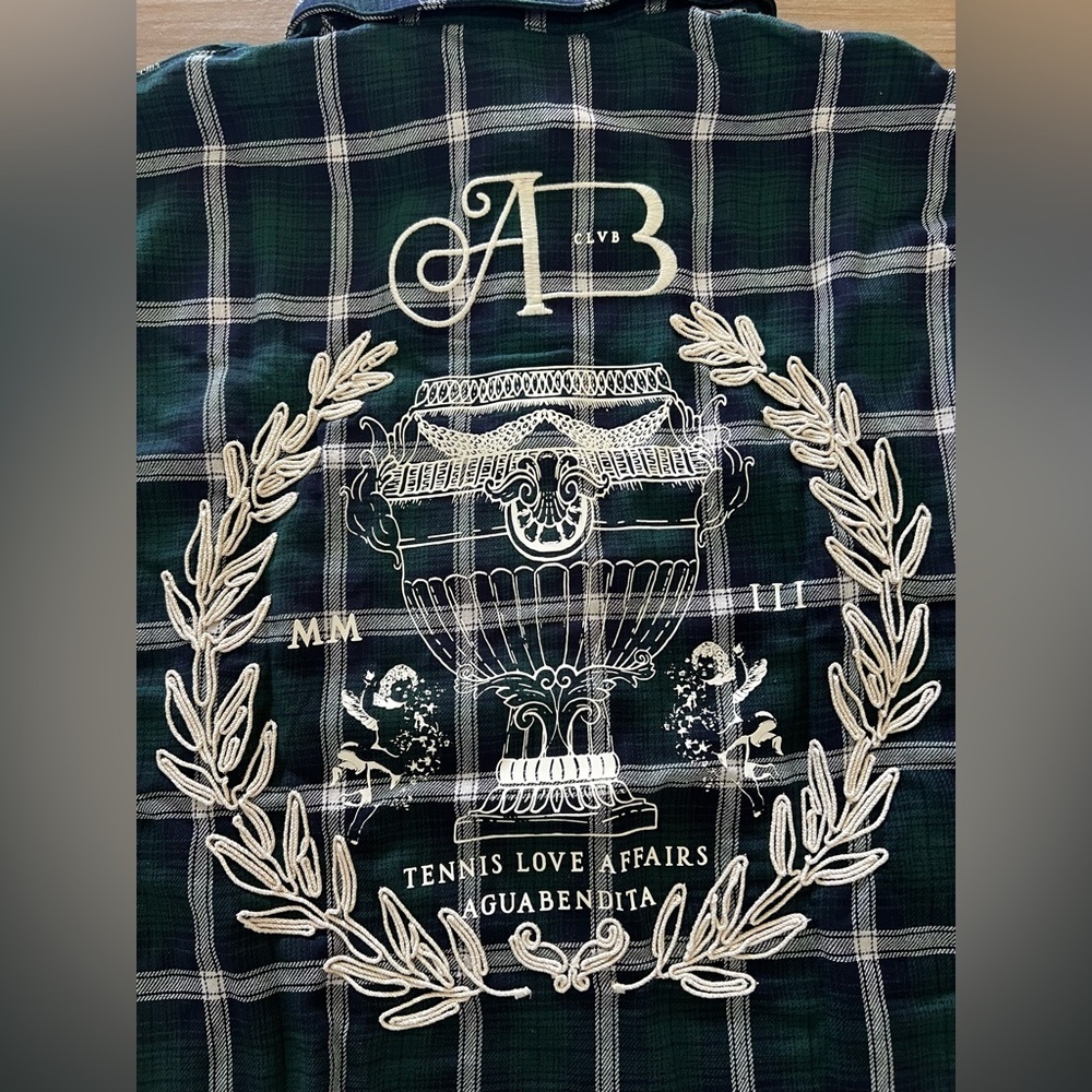 Agua Bendita Plaid Tennis Graphic Back Shirt Green Blue Oversized Size Large New - Picture 5 of 6